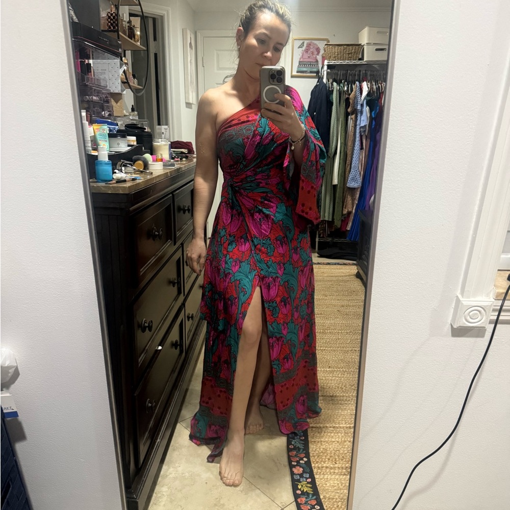 Free People One-Shoulder Dress in Pink and Green - Picture 7 of 8